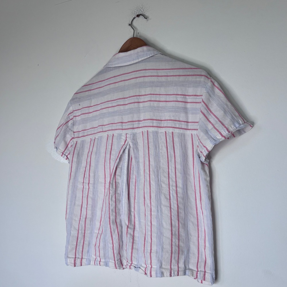 Madewell Striped Pastel Short Sleeve Button Down Cotton Shirt Size XS Red Blue - Picture 5 of 9